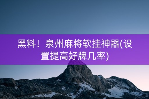 黑料！泉州麻将软挂神器(设置提高好牌几率)
