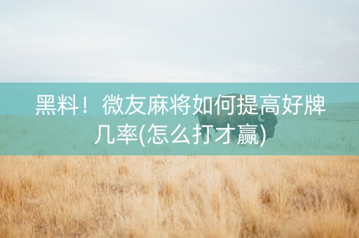 黑料！微友麻将如何提高好牌几率(怎么打才赢)