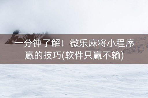 一分钟了解！微乐麻将小程序赢的技巧(软件只赢不输)