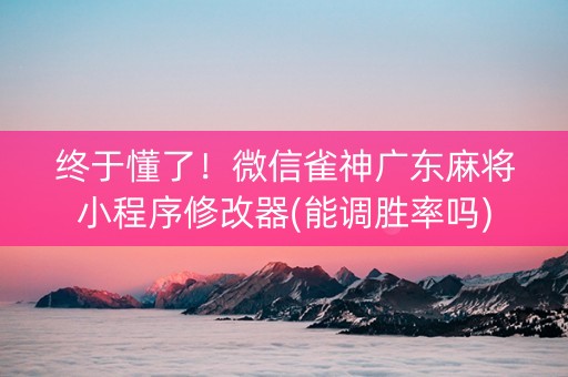 终于懂了！微信雀神广东麻将小程序修改器(能调胜率吗)