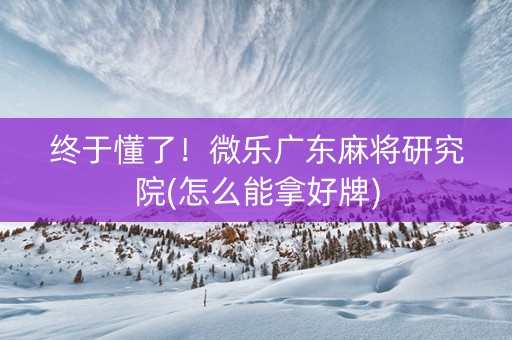 终于懂了！微乐广东麻将研究院(怎么能拿好牌)