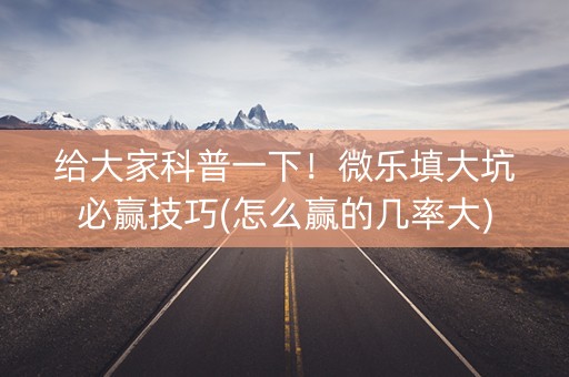 给大家科普一下！微乐填大坑必赢技巧(怎么赢的几率大)
