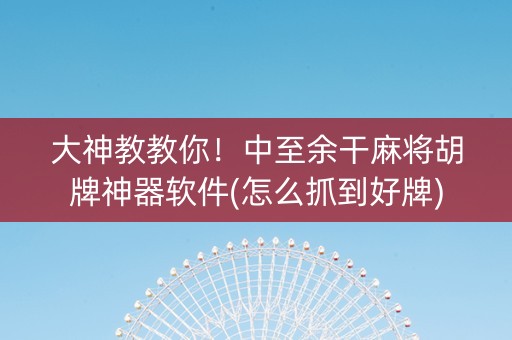 大神教教你！中至余干麻将胡牌神器软件(怎么抓到好牌)