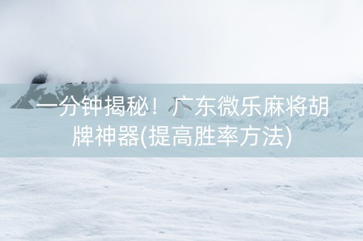 一分钟揭秘！广东微乐麻将胡牌神器(提高胜率方法)