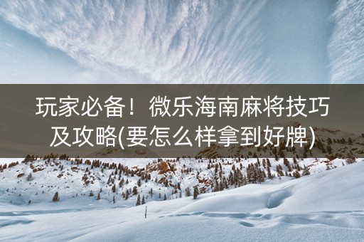 玩家必备！微乐海南麻将技巧及攻略(要怎么样拿到好牌)