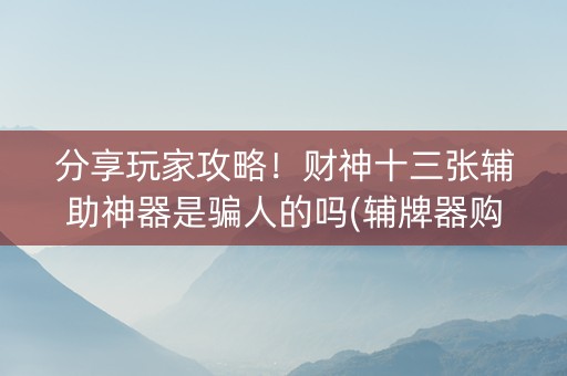 分享玩家攻略！财神十三张辅助神器是骗人的吗(辅牌器购买)