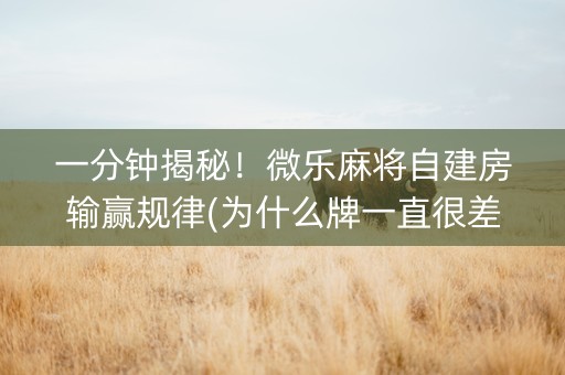 一分钟揭秘！微乐麻将自建房输赢规律(为什么牌一直很差)
