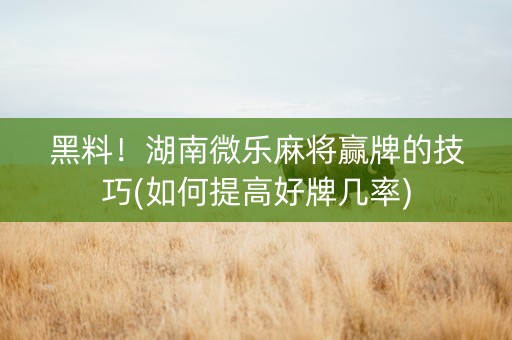 黑料！湖南微乐麻将赢牌的技巧(如何提高好牌几率)