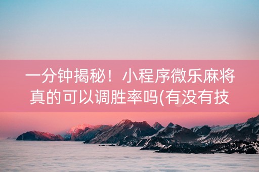 一分钟揭秘！小程序微乐麻将真的可以调胜率吗(有没有技巧)
