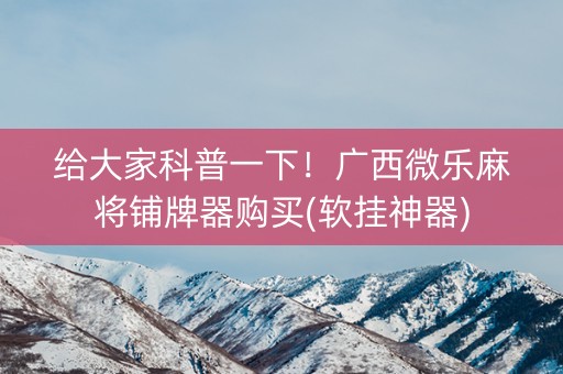 给大家科普一下！广西微乐麻将铺牌器购买(软挂神器)