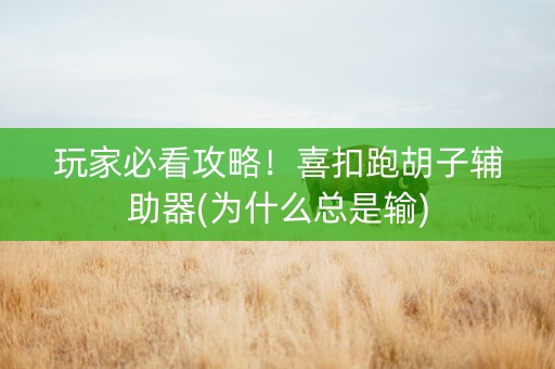 玩家必看攻略！喜扣跑胡子辅助器(为什么总是输)