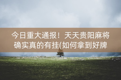 今日重大通报！天天贵阳麻将确实真的有挂(如何拿到好牌)