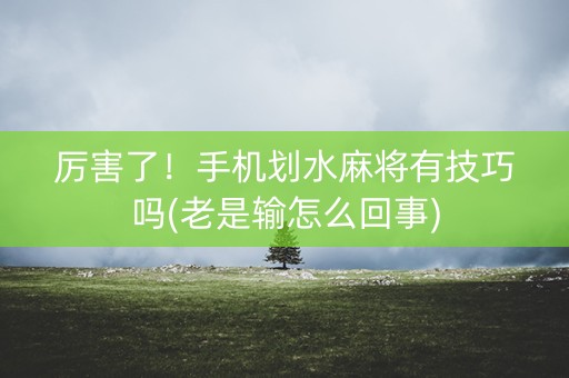 厉害了！手机划水麻将有技巧吗(老是输怎么回事)