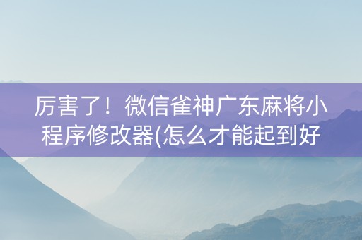厉害了！微信雀神广东麻将小程序修改器(怎么才能起到好牌)