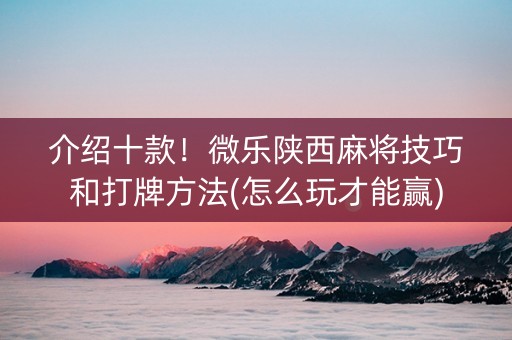 介绍十款！微乐陕西麻将技巧和打牌方法(怎么玩才能赢)