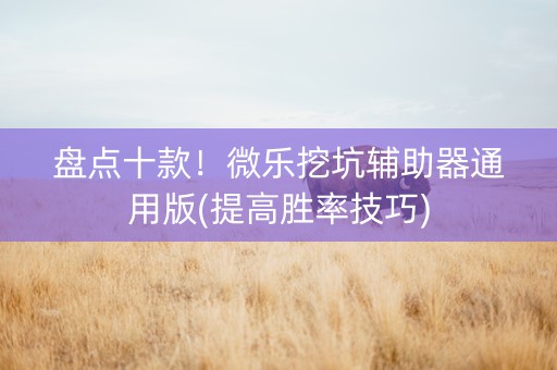 盘点十款！微乐挖坑辅助器通用版(提高胜率技巧)