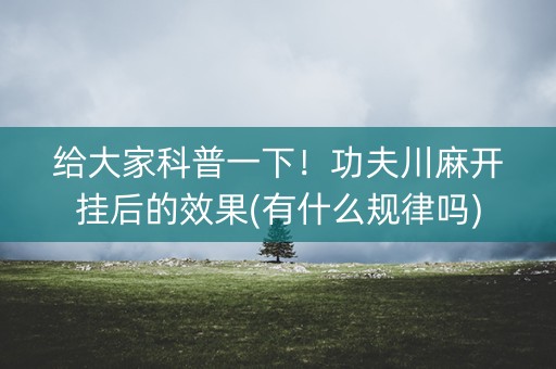 给大家科普一下！功夫川麻开挂后的效果(有什么规律吗)