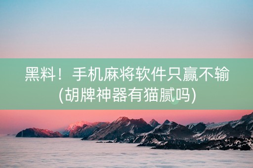 黑料！手机麻将软件只赢不输(胡牌神器有猫腻吗)