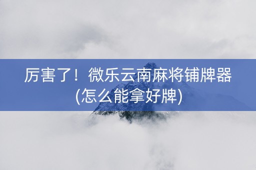 厉害了！微乐云南麻将铺牌器(怎么能拿好牌)