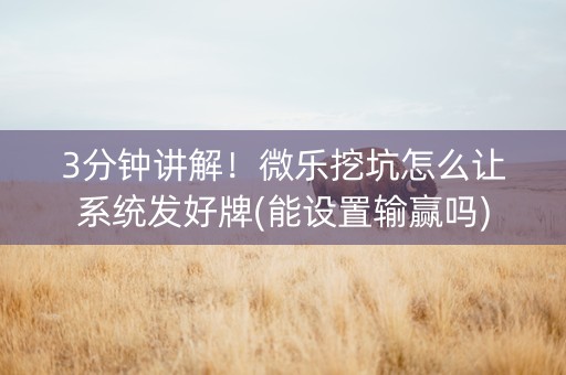 3分钟讲解！微乐挖坑怎么让系统发好牌(能设置输赢吗)