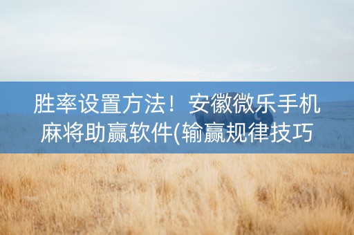 胜率设置方法！安徽微乐手机麻将助赢软件(输赢规律技巧)