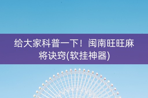 给大家科普一下！闽南旺旺麻将诀窍(软挂神器)