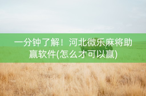 一分钟了解！河北微乐麻将助赢软件(怎么才可以赢)