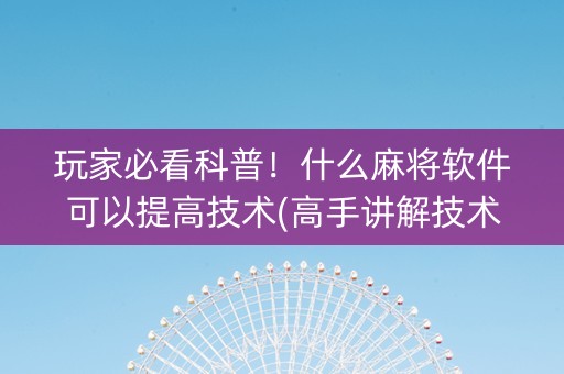 玩家必看科普！什么麻将软件可以提高技术(高手讲解技术)