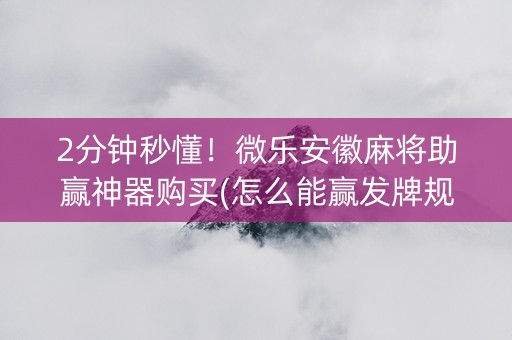 2分钟秒懂！微乐安徽麻将助赢神器购买(怎么能赢发牌规律)