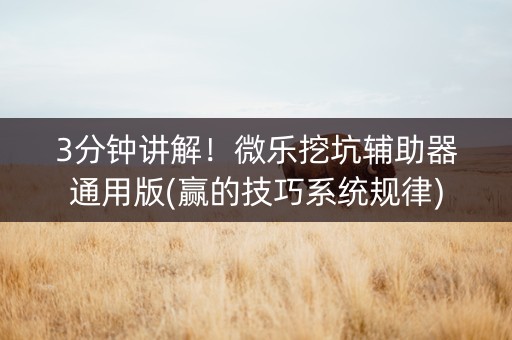 3分钟讲解！微乐挖坑辅助器通用版(赢的技巧系统规律)