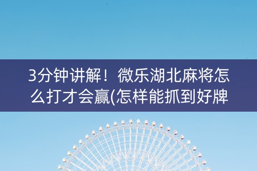 3分钟讲解！微乐湖北麻将怎么打才会赢(怎样能抓到好牌)