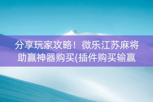 分享玩家攻略！微乐江苏麻将助赢神器购买(插件购买输赢规律)