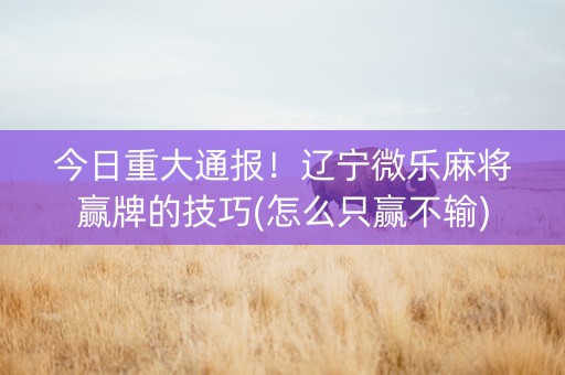 今日重大通报！辽宁微乐麻将赢牌的技巧(怎么只赢不输)