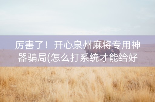 厉害了！开心泉州麻将专用神器骗局(怎么打系统才能给好牌)