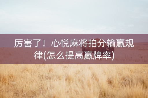 厉害了！心悦麻将拍分输赢规律(怎么提高赢牌率)