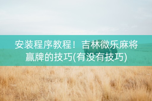 安装程序教程！吉林微乐麻将赢牌的技巧(有没有技巧)
