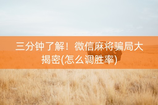 三分钟了解！微信麻将骗局大揭密(怎么调胜率)