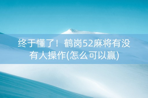 终于懂了！鹤岗52麻将有没有人操作(怎么可以赢)