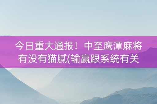 今日重大通报！中至鹰潭麻将有没有猫腻(输赢跟系统有关系吗)