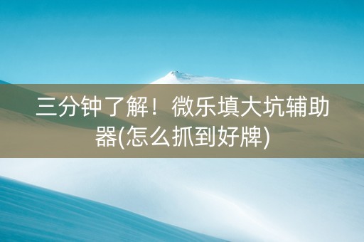 三分钟了解！微乐填大坑辅助器(怎么抓到好牌)