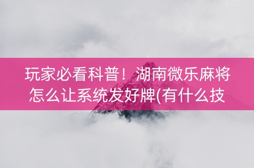 玩家必看科普！湖南微乐麻将怎么让系统发好牌(有什么技巧)