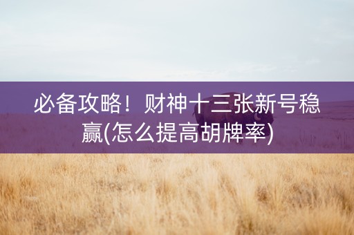必备攻略！财神十三张新号稳赢(怎么提高胡牌率)