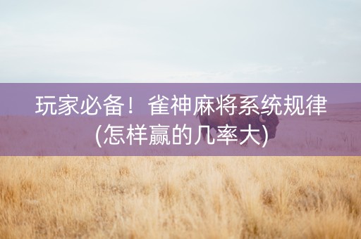 玩家必备！雀神麻将系统规律(怎样赢的几率大)