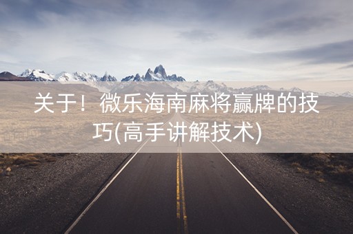 关于！微乐海南麻将赢牌的技巧(高手讲解技术)