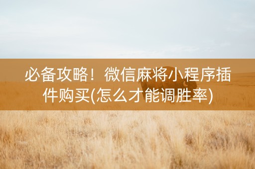 必备攻略！微信麻将小程序插件购买(怎么才能调胜率)