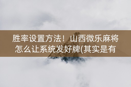 胜率设置方法！山西微乐麻将怎么让系统发好牌(其实是有挂确实有挂)
