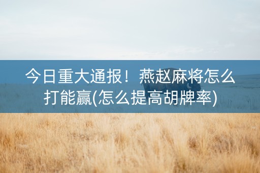 今日重大通报！燕赵麻将怎么打能赢(怎么提高胡牌率)