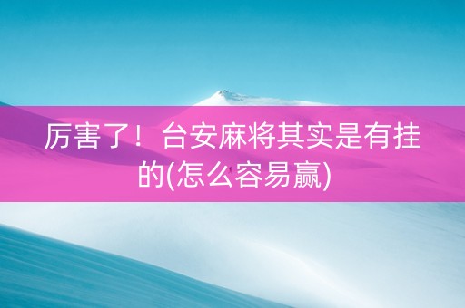 厉害了！台安麻将其实是有挂的(怎么容易赢)