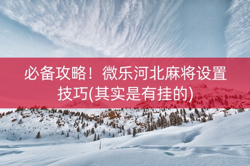必备攻略！微乐河北麻将设置技巧(其实是有挂的)