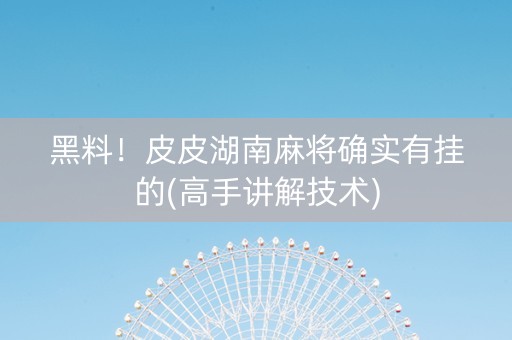 黑料！皮皮湖南麻将确实有挂的(高手讲解技术)